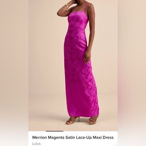 Merrion Magenta Satin Lace-Up Maxi Dress